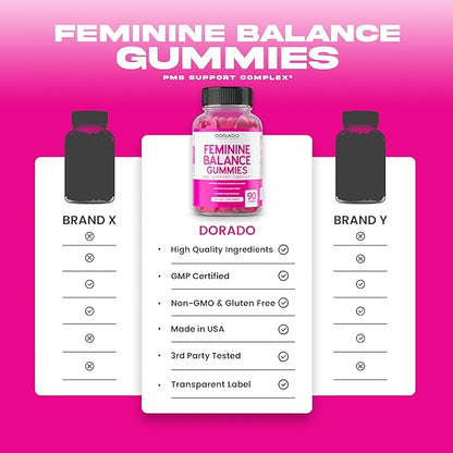 Feminine Balance For Women Gummies & PMS Gummies (90 Count) - Natural Feminine Balance for Women - Cramps, Bloating, Mood Swings, Hot Flashes - Formulated with Cranberry, Dong Quai & Chasteberry
