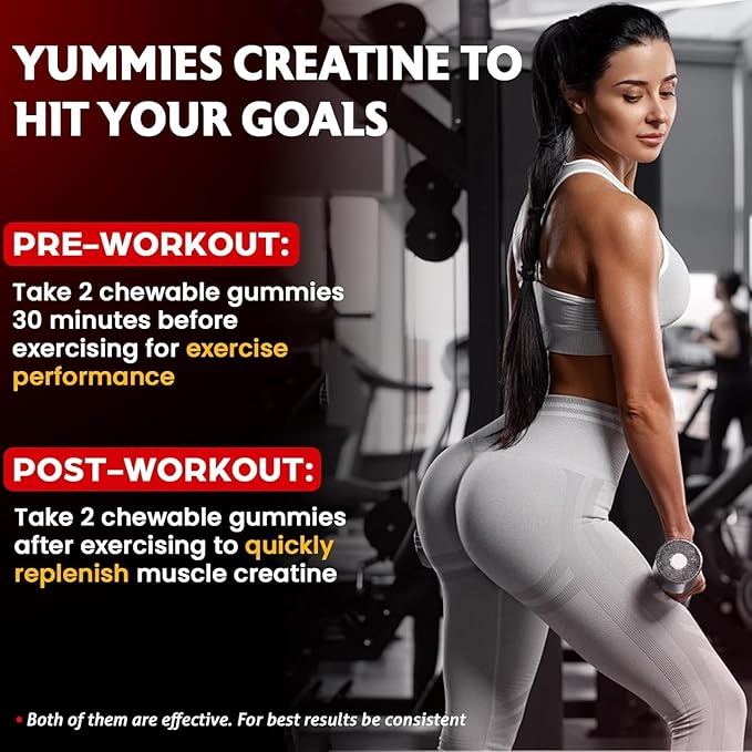 Creatine Monohydrate Gummies for Women & Men, Creatine with Taurine & B6, Chewable Creatina Pre Workout Gummies for Max Strength & Muscle Growth, Energy, Endurance, Creatine for Men & Women - 2 Packs