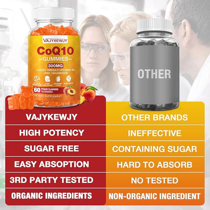 2 Pack CoQ10 Gummies 3000 mg - Plus Omega-3, Vitamin B3 & Zinc, High Absorption Coenzyme Q10 Supplements for Cellular Energy & Antioxidant Support, Vegan 120 Count