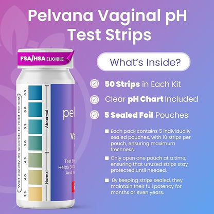 Pelvana Vaginal pH Test Strips for Women – 50 Strips, At-Home BV and Yeast Infection Test Kit, Vaginal pH Tester to Differentiate Between Conditions