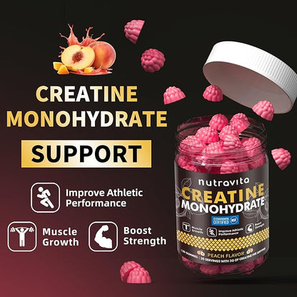 Creatine Monohydrate Gummies for Men & Women-5g of Creatine Monohydrate per Serving - Sugar Free,Vegan, Peach Flavor, 120 Count
