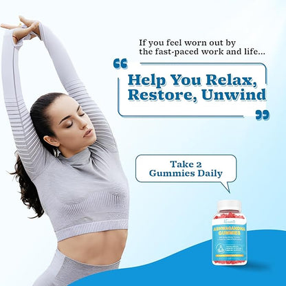 Ashwagandha Gummies with Turmeric GABA Mood Energy and Immune Support, Mixed Berry Flavor 60 Cts