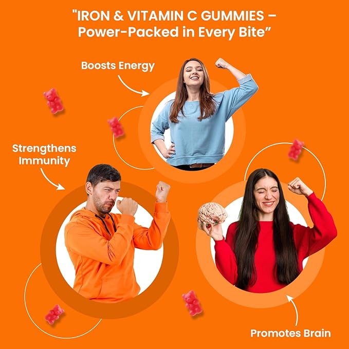 Ved Iron Supplement Gummies 12.5 mg for Women & Men - Iron Gummies with Vitamin C - Chewable Prenatal & Adult 120 Iron Gummies