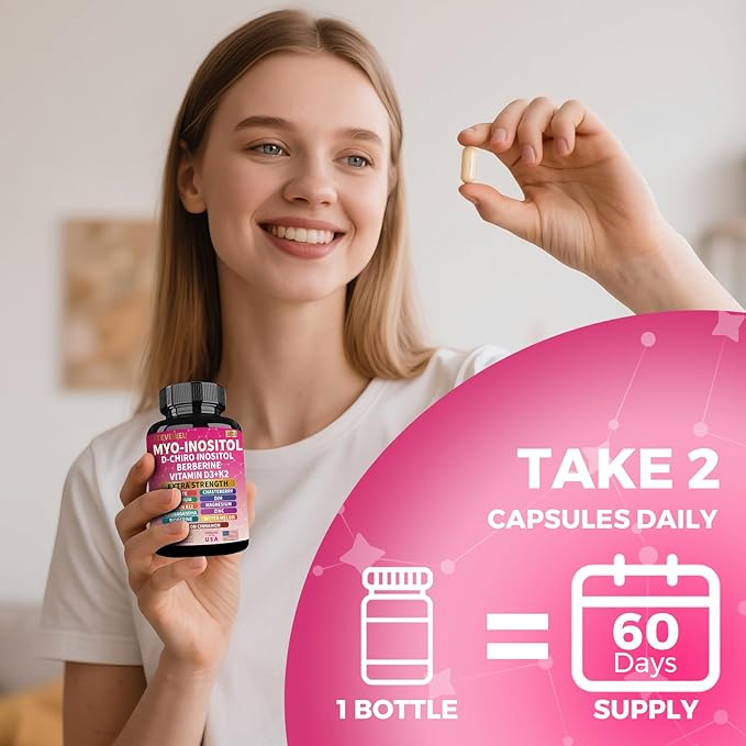 Myo Inositol Supplement - Women's All-in-One Supplement - with Myo-Inositol, D-Chiro Inositol & 13+ Extra Strength Ingredients -（90 Capsules）