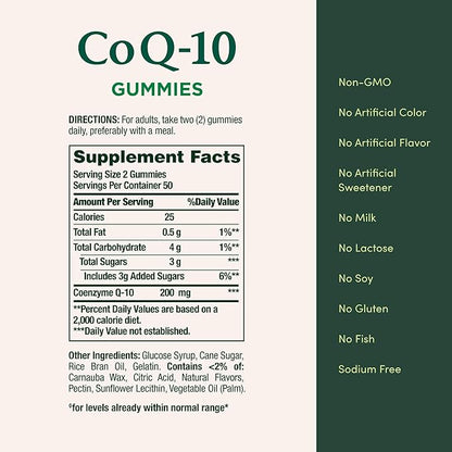 Nature’s Bounty CoQ10 Gummies, Supports Heart Health, CoQ10 200mg, Peach Mango Flavor, 100 Coun