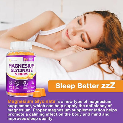 Magnesium Glycinate Gummies Supplement for Adults Women, Magnesium Gummies with L-Threonate, Ashwagandha, Vitamin B6- Sleep, Relaxation, Calm, Energy, Vegan, Sugar Free, 60 Count