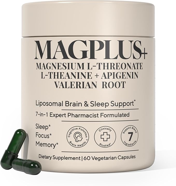 Magnesium L-Threonate with Apigenin, Valerian Root & L-Theanine – No Melatonin Restful Sleep & Brain Supplement – Clinically Studied 7-Ingredient Formula – Memory & Focus – 60 Capsules