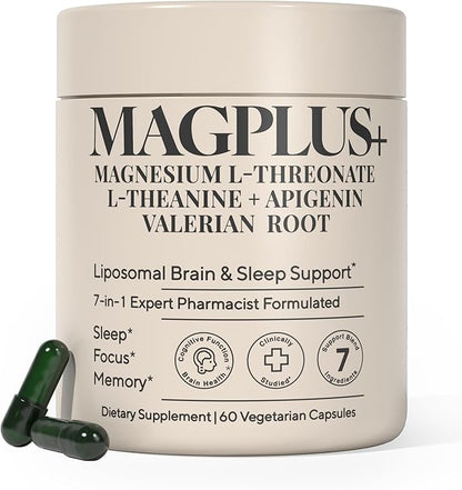 Magnesium L-Threonate with Apigenin, Valerian Root & L-Theanine – No Melatonin Restful Sleep & Brain Supplement – Clinically Studied 7-Ingredient Formula – Memory & Focus – 60 Capsules