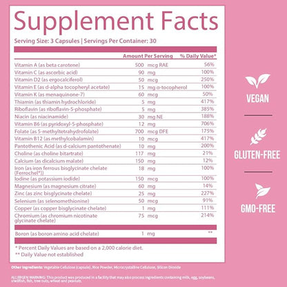 GOBIOTIX Prenatal Vitamins for Women - Multivitamins with Iron, Calcium, Vitamin D2, C, Zinc & Folic Acid for Pregnancy - Pre and Postpartum Essentials - Non-GMO - 90 Capsules