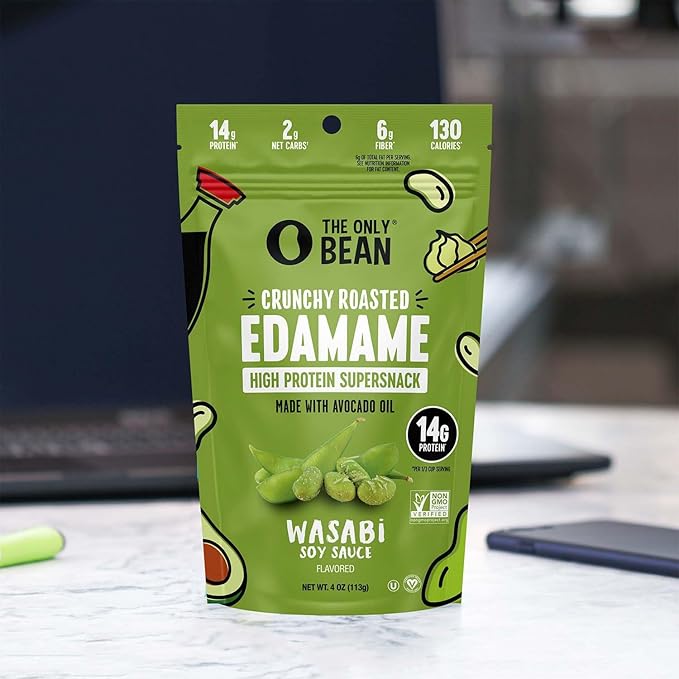 The Only Bean Edamame Dry Roasted Edamame Beans Snack (Wasabi Soy Sauce), Wasabi Peas Alternative, Asian Japanese Snacks, Healthy High Protein Snacks, Low Carb, Gluten Free, 4oz (Pack of 3)
