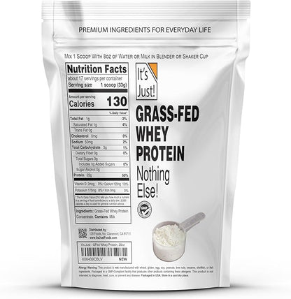 It's Just! - 100% Whey Protein Concentrate, Grass-Fed Pasture Raised, Made in Australia, RBST/rBGH Hormone Free, Premium WPC-80, No Added Flavors (Grass-Fed Unflavored, 1.25 Pound)