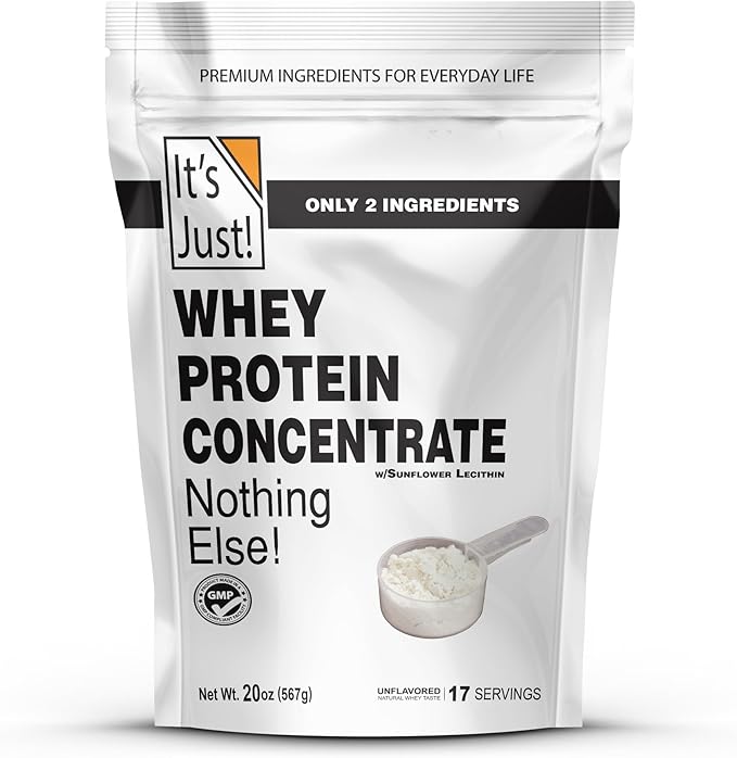 It's Just! - 100% Whey Protein Concentrate, GLP-1 Friendly, Made in USA, No RBST/rBGH Hormones, Premium WPC-80, No Added Flavors or Artificial Sweeteners (1.25 Pound, Unflavored)