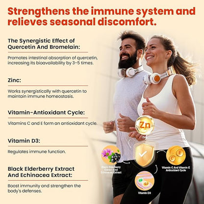 Sugar Free Quercetin with Bromelain Gummies for Kids & Adult - Immune, Antioxidant, Seasonal Support, 1000mg Quercetin Supplements with Bromelain, Zinc, Elderberry, Vitamin C D3 E, Vegan, 60 Count
