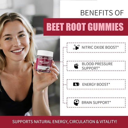 M inch Beet Root Gummies, Blood* Pressure Support & Nitric Oxide Booster, 8-in-1 Wellness Formula with Grape Seed, Coq10, Folic Acid, Vitamin C, B3 & B12, Sugar Free, Vegan, Pomegranate Flavor, 2 Pack