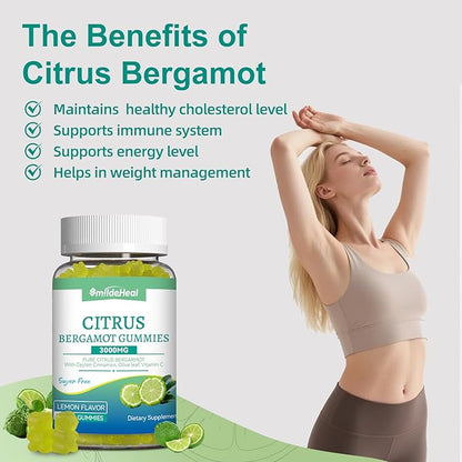 Citrus Bergamot Gummies 3000mg, Bergamot Supplement for High Cholesterol, Cholesterol Lowering Supplement for Heart, Immune System & Anti-Aging, Sugar Free Vegan 120 Gummies