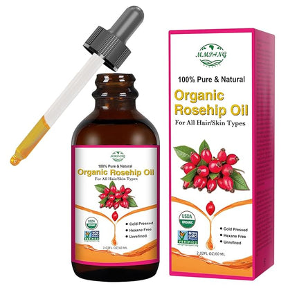 Organic Rosehip Oil for Face & Skin – USDA Certified, Cold Pressed, Unrefined Rose Hip Seed Oil for Anti-Aging, Scars, Moisturizing, Hair, Nails & Gua Sha Massage, 2 fl oz (60 ml)