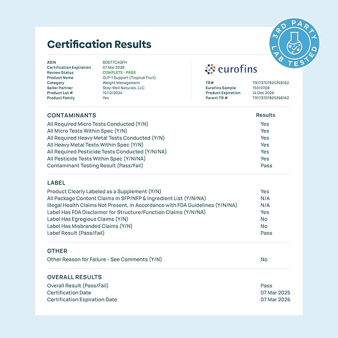 GLP-1 Supplement | Natural GLP-1 Production | GLP 1 Booster Drink Mix to Control Appetite and Cravings | Great Tasting Metabolic Support - Yerba Mate, Garcinia Cambogia, Berberine [Tropical Fruit]