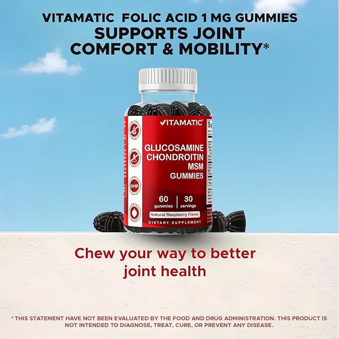 Vitamatic Glucosamine Chondroitin Gummies with MSM & Vitamin E – Joint Support Formula – 60 Pectin-Based Vegan Gummies