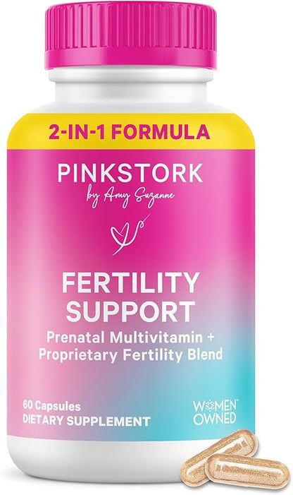 Pink Stork Fertility Supplements for Women | 2-in-1 Conception Support with Inositol, Folate + CoQ10 | Cycle Regularity, Hormone Balance + Reproductive Wellness | 60 Capsules