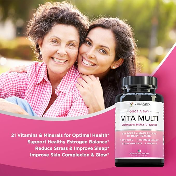 Vitauthority Multivitamin for Women Women’s Daily Multi-Vitamin Supplement with DIM, Iodine, Ashwagandha Supports Youthful Complexion, Healthy Cortisol and Estrogen Balance 30 Day Supply