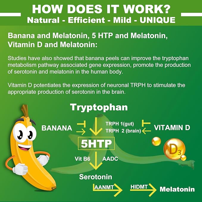 1Pack 5-HTP 400MG Gummies + GABA - Melatonin Free - Relaxation Gummies with Banana Extract, L-Theanine, Turmeric, L-Tryptophan, Vitamin D3 for Healthy Rest Cycle,Circadian Rhythm, Brain & Muscle Relax