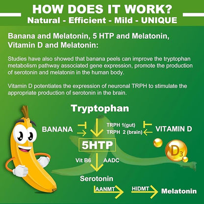 1Pack 5-HTP 400MG Gummies + GABA - Melatonin Free - Relaxation Gummies with Banana Extract, L-Theanine, Turmeric, L-Tryptophan, Vitamin D3 for Healthy Rest Cycle,Circadian Rhythm, Brain & Muscle Relax