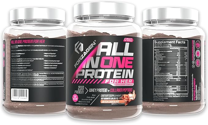 Forzagen All in One Protein for Her | Women’s Protein Powder with Multi Collagen Peptides | Hydrolyzed Collagen Supplement, Gut Health, Great for Pre & Post Workout | Dutch Chocolate, 30+ Servings