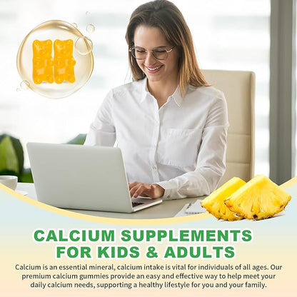 Pack of 2 Calcium Citrate Gummies 1200mg, Chewable Calcium Supplements for Women & Men, Sugar Free Calcium Gummies for Bone, Muscle & Immune Support, Pineapple Flavor, 120 Count