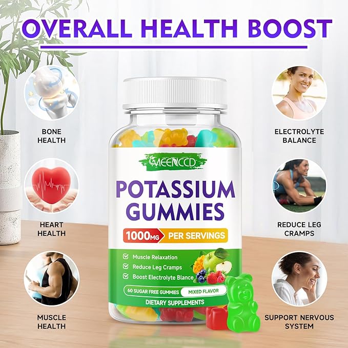 Potassium Citrate Gummies, High Potency Potassium Supplement Gummies for Adults Women & Men, Support Leg Cramps & Muscle Health, Sugar-Free, Mixfed Fruit Flavor, 120 Count