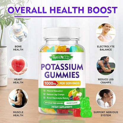 Potassium Citrate Gummies, High Potency Potassium Supplement Gummies for Adults Women & Men, Support Leg Cramps & Muscle Health, Sugar-Free, Mixfed Fruit Flavor, 120 Count