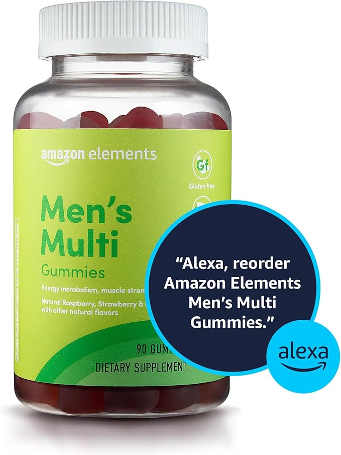 Amazon Elements - Men’s Organic Multivitamin, 90 Gummies (3 Gummies per Serving), Vegetarian, Gluten free, Certified Organic (Previously Revly)