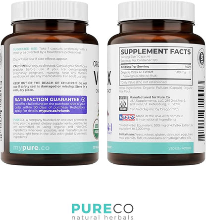 Organic Vitex Chasteberry Supplement for Women - High Strength Chaste Tree Berry Extract Supports Hormone Balance for Women from PMS to Menopause - Filler Free Vegan & Non-GMO (4 Month Supply)