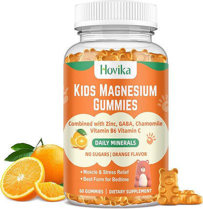 Magnesium Glycinate Gummies for Kids: Calm Magnesium Supplement for Kids & Adults with Zinc Citrate, GABA, Chamomile, Vitamin B6 & C - Sleep, Relaxation & Focus, Orange Flavor 60 Count