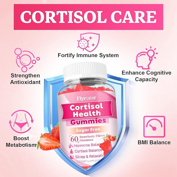 2 Pack Cortisol Supplements for Women & Men, 13 in 1 Cortisol Detox, Cortisol Manager Reducer with Ashwagandha, L-Theanine, Cortisol Balance Gummies-Hormone Balance, Focus, Calm, zzZ,Strawberry Flavor