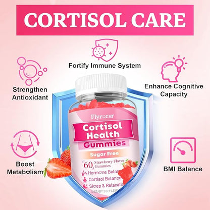 2 Pack Cortisol Supplements for Women & Men, 13 in 1 Cortisol Detox, Cortisol Manager Reducer with Ashwagandha, L-Theanine, Cortisol Balance Gummies-Hormone Balance, Focus, Calm, zzZ,Strawberry Flavor