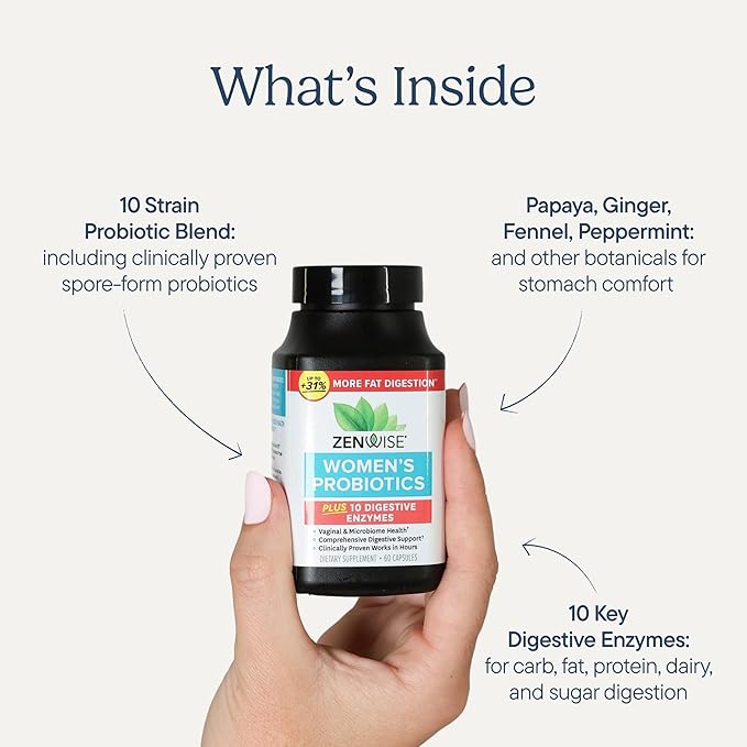 Zenwise Health 3-in-1 Womens Probiotic Supplement for Digestive, Gut Flora & Vaginal Health - Daily Probiotics & Prebiotics for Women with Digestive Enzymes Supports Bloating & Gas Relief - 60 Count