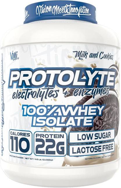 VMI Sports | ProtoLyte Whey Isolate Protein Powder | Low Calorie Whey for Weight Loss and Muscle Gain | Digestive Enzymes | Non-GMO (4.6 lb, Milk and Cookies)