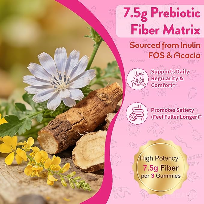 Fiber Gummies 7500mg, Probiotics & Digestive Enzymes, Sugar-Free, Vegan & Gluten-Free Supplement for Gut Health, Bloating Support & Regularity, High Potency Daily Adult (60 Count (Pack of 2))