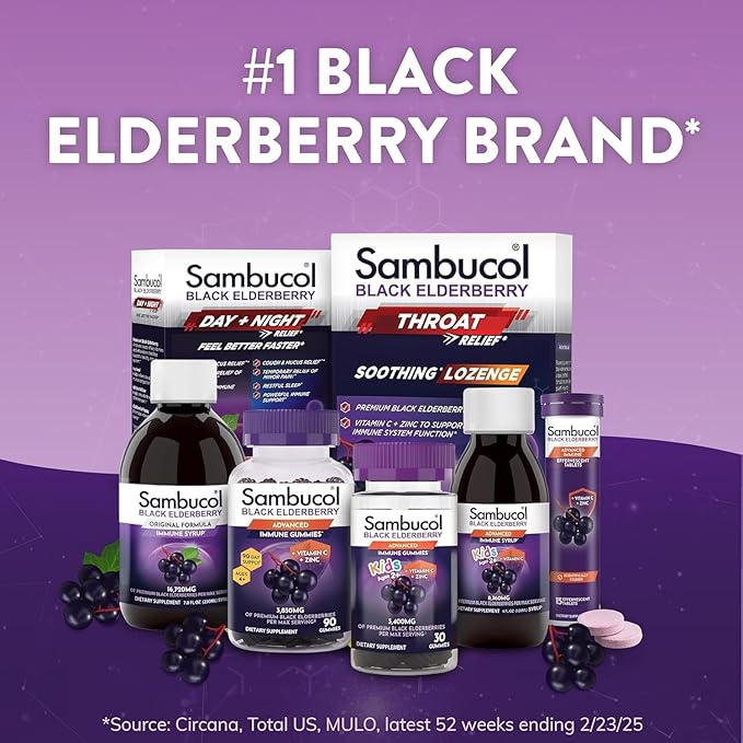 Sambucol Elderberry Gummies - Immune Support Supplement for Adults & Kids with Vitamin C & Zinc, Sambucol Elderberry are High in Antioxidants, Gluten Free, Vegan - 90 Count
