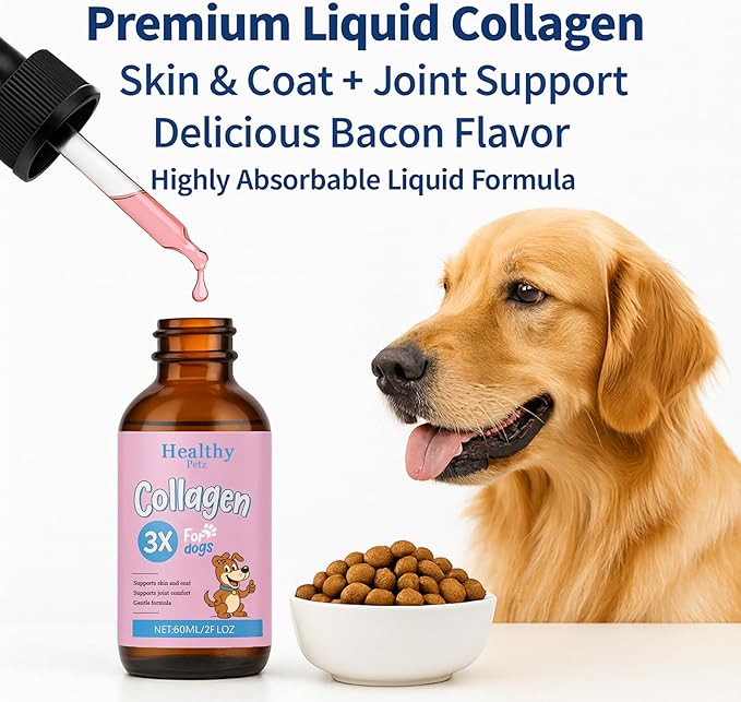 Premium Liquid Collagen for Dogs - Skin & Coat Supplement with Hyaluronic Acid & Biotin, Supports Joint Health, Mobility & Hydration for All Dogs, Bacon Flavor - 2 fl oz (2)