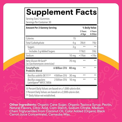 SmartyPants Kids Probiotic & Prebiotic Gummies for Digestive Health: Gut Health Supplement,Clinically Studied Prebiotic for Immune Support,Grape,(30 Day Supply),60 Count (Pack of 2)