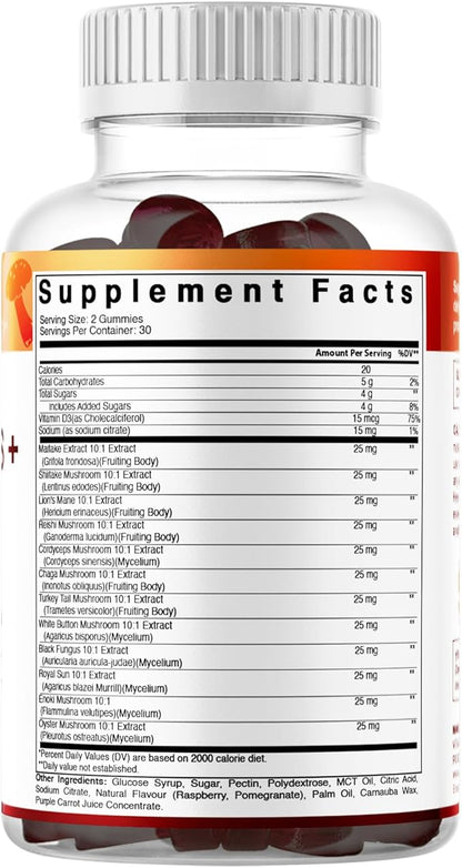 Vitamatic Mushroom Complex Gummies with D3 – Plant-Based Botanical Extract – Pectin-Based, Non-GMO – Herbal Supplement Gummies – 60 Count - 2 Pack (120 Count)