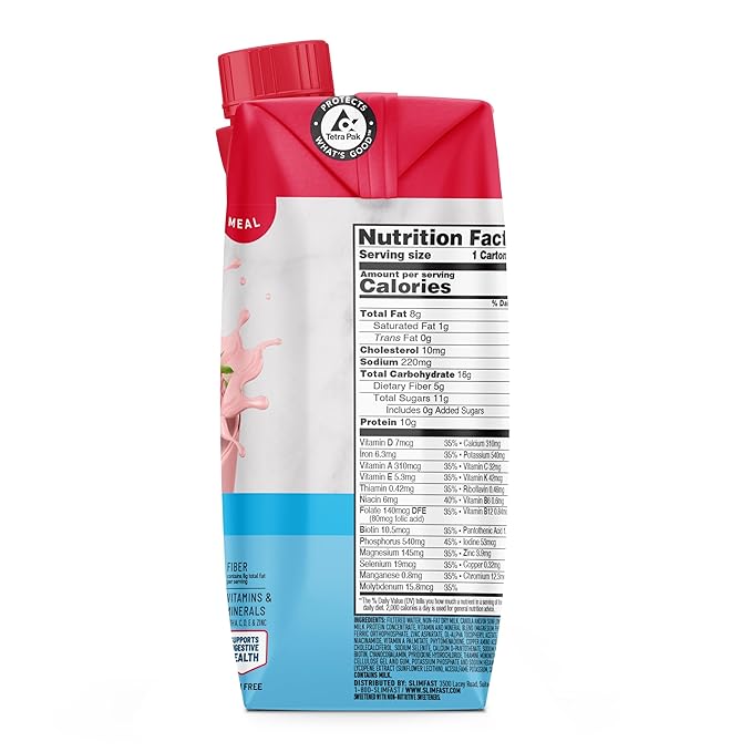 SlimFast Meal Replacement Shake, Original Strawberries & Crème, No Added Sugar, Meal Replacement Shakes, 10g Ready to Drink Protein, 5g Fiber, 25 Vitamins and Minerals, 11 Fl. Oz, 12 Count