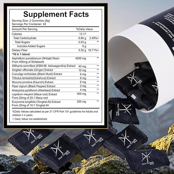 Shilajit Gummies 10-in-1 Ultra Shilajit Gummies | 4000 mg Pure Shilajit, Tongkat Ali, Maca Root, 75% Fulvic Acid | Sugar-Free Vegan, 85+ Trace Minerals | 90 Pack