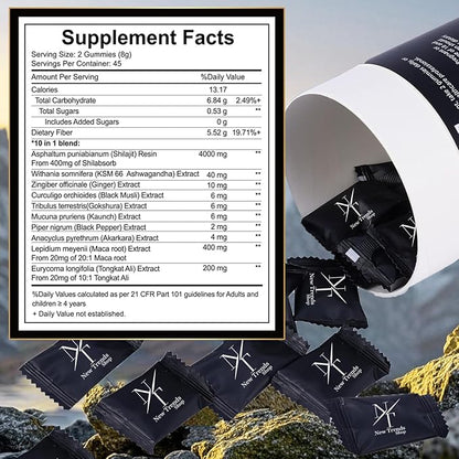 Shilajit Gummies 10-in-1 Ultra Shilajit Gummies | 4000 mg Pure Shilajit, Tongkat Ali, Maca Root, 75% Fulvic Acid | Sugar-Free Vegan, 85+ Trace Minerals | 90 Pack