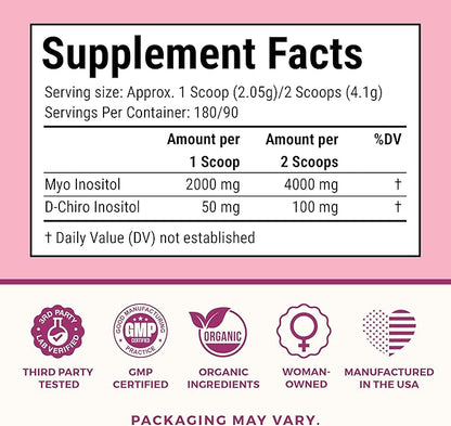 VITA-PCOS Myo-Inositol & D-Chiro Inositol Supplement for Women – 90 Day Supply Fertility Supplements for Women, PCOS Supplements, OvaSupport with 40:1 Ratio MyoInositol 2000mg & D-Chiro 50mg, 13.02oz