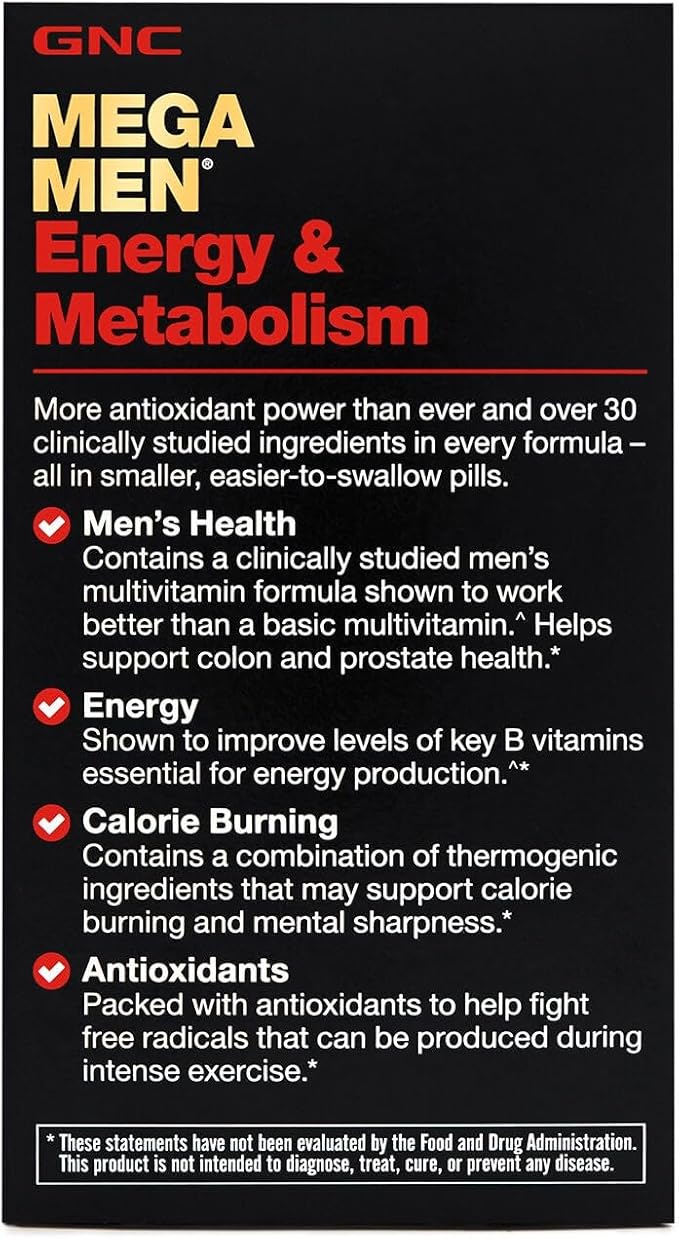 GNC Mega Men Energy & Metabolism Multivitamin | Increased Calorie Burning | 90 Count