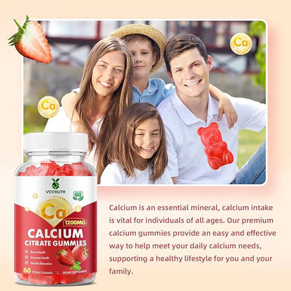 Calcium Citrate Gummies 1200mg, Chewable Calcium Supplements for Women & Men, Sugar Free Calcium Gummies for Bone, Muscle & Immune Support, Strawberry Flavor 120 Count