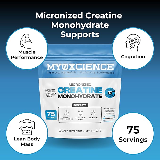 MYOXCIENCE Micronized Creavitalis Creatine | The World’s Purest Micronized Form of Creatine Monohydrate | Supports Muscle Performance, Lean Body Mass, & Cognition | 75 Servings