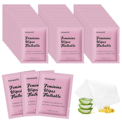Feminine Wipes Individually Wrapped, Flushable Wipes Travel,Feminine Care Vaginal Wipes for Adult,Women, Girl and Homeless (Pack of 200,Unscented)